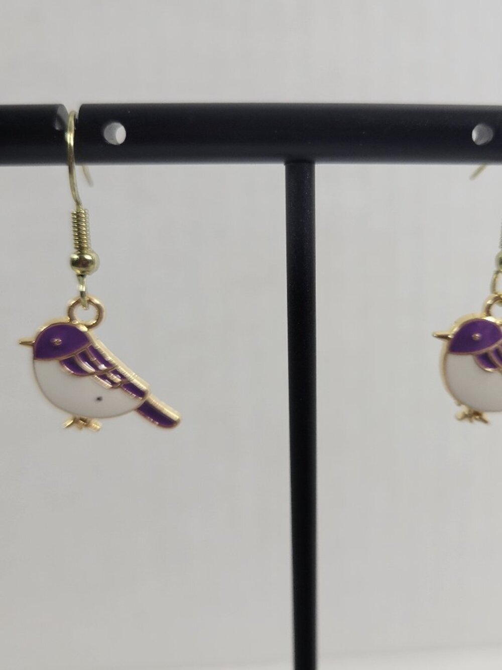 Bird Dangle Earrings Women Purple Aluminum Alloy Gold Tone Hanging Jewelry E76E